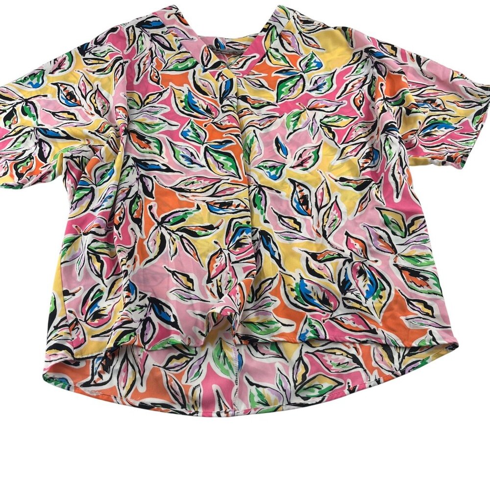 Pixi +‎ Ivy Womens sz 1X Colorful Leaf Print Short Sleeve Blouse